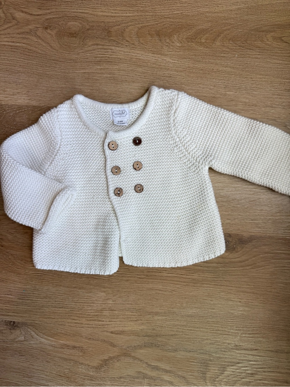 Mud Pie Cream Knit Double-Button Baby Cardigan